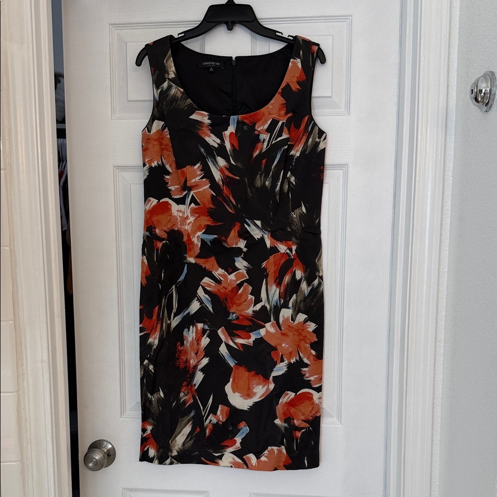 Lafayette 148 New York Black and Orange Floral Midi Dress